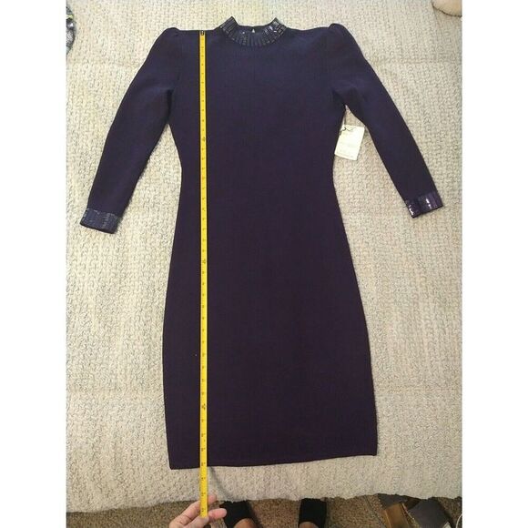 St John Wool & Linen Open Back Puff Sleeve  dress Purple Sz 4  Boho Vintage Y2k - Picture 11 of 15